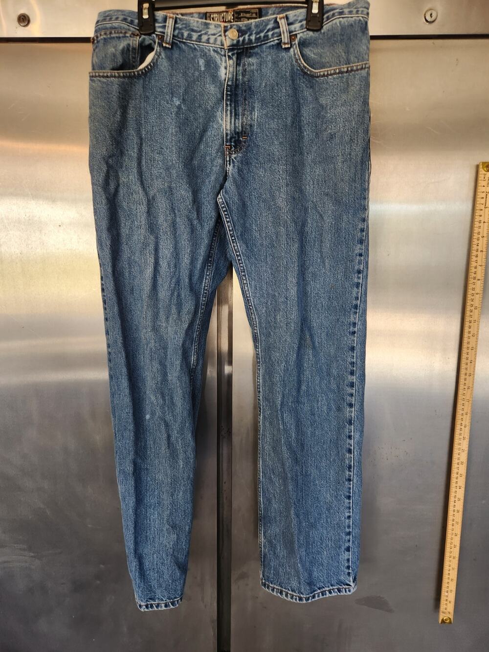 Structure Mens Straight Leg Jeans 36x32 Stone Wash Blue Denim Cotton 5 Pocket